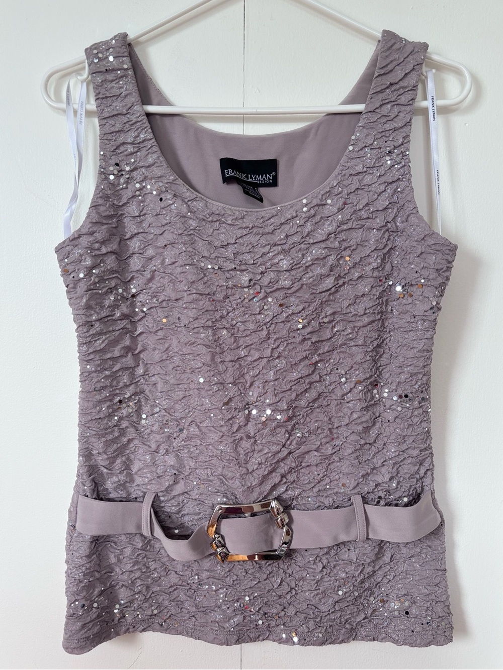 ✨Frank Lyman Sequin Tank Top with Belt Brown Taupe Size 6 Stretch Made in Canada